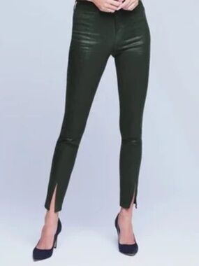 L'AGENCE  "Jyothi" High Rise Split Ankle Skinny Coated Jeans-Army Green